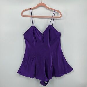 Kathryn VTG Purple Slip Satin Teddy w/Spaghetti Strap Front Button Detail SzL